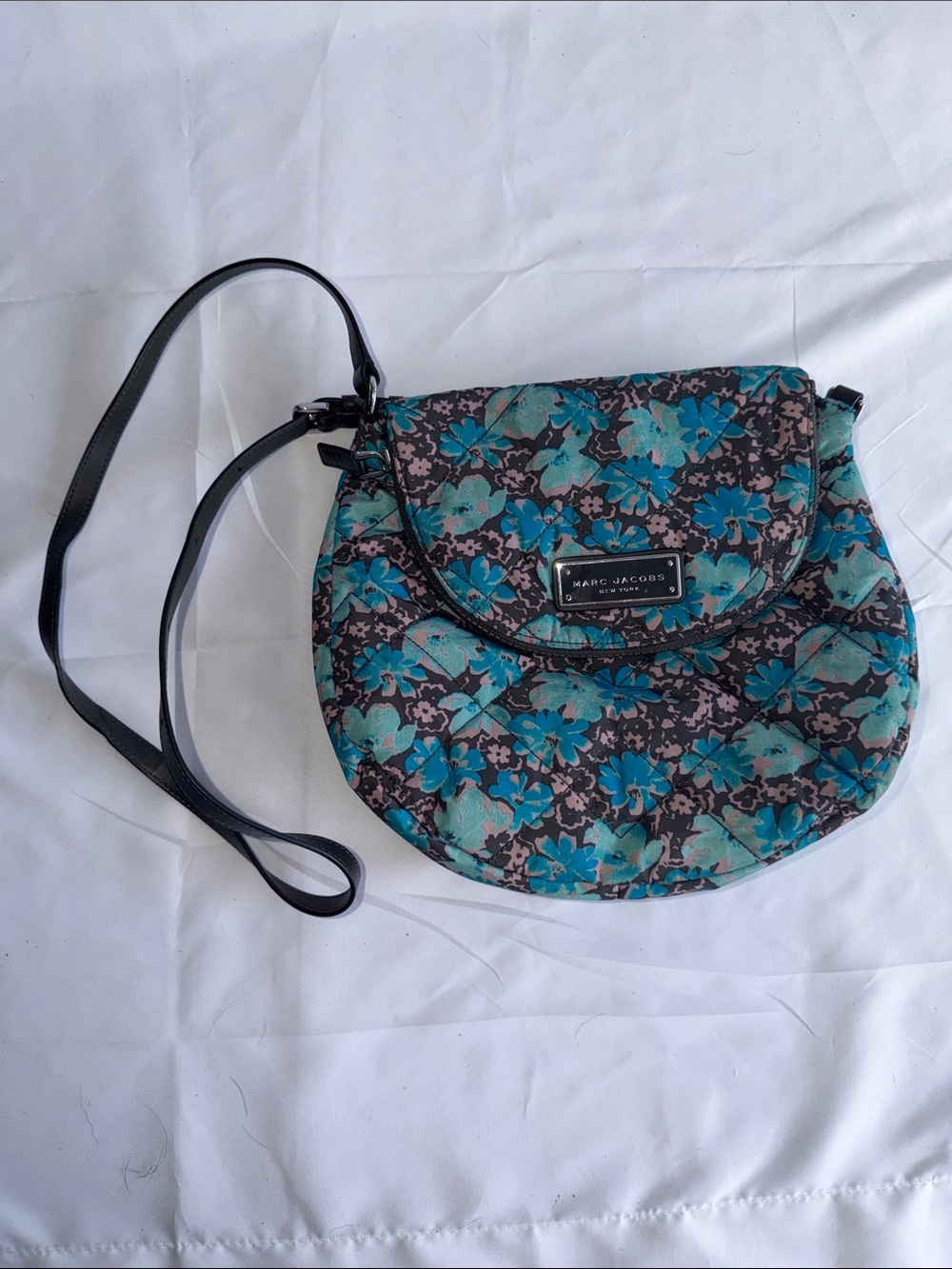 Marc Jacobs Teal Floral Dome Crossbody with Black Strap